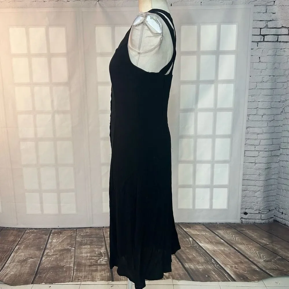 ROW A Black Strappy gold Button Down Midi Dress Size Small - Picture 5 of 10